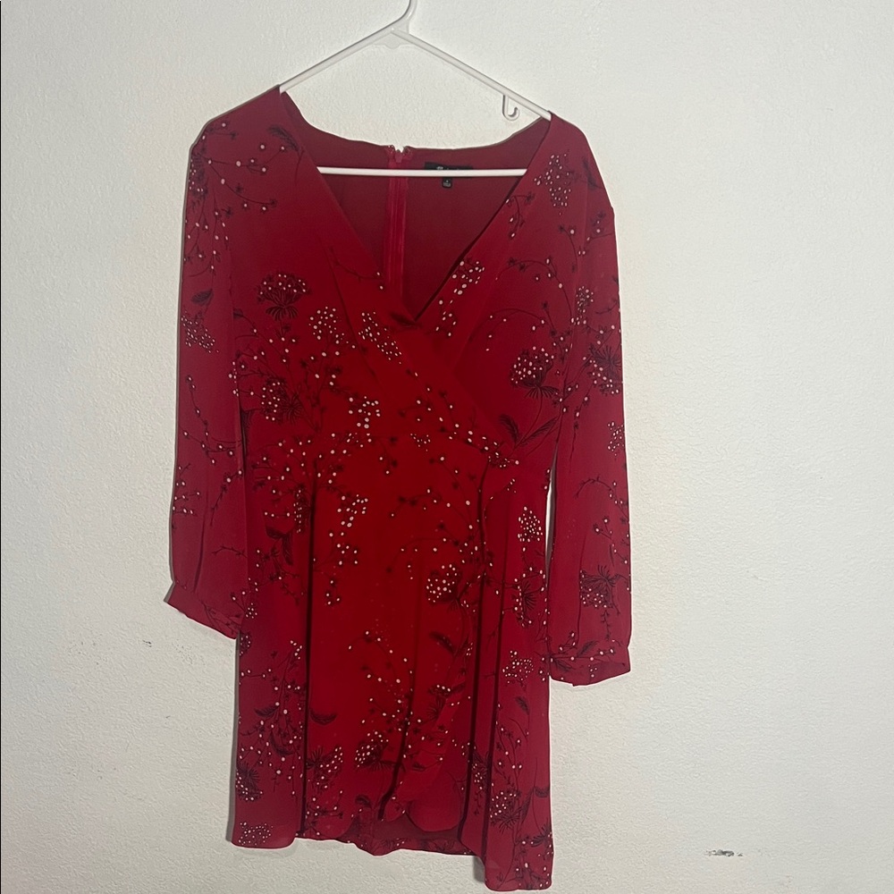 Madewell Red Floral Long Sleeve Dress
